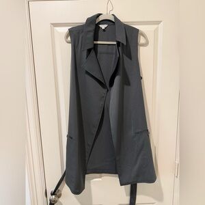 Max Studio Sleeveless Long Trench Vest in Charcoal Gray